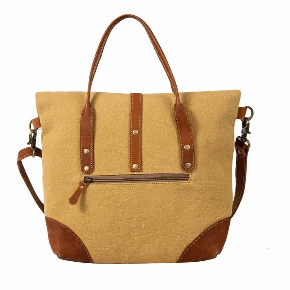 Myra Bag Handmade Chatelard Shoulder Bag Upcycled Canvas & Cowhide Leather - Picture 8 of 13